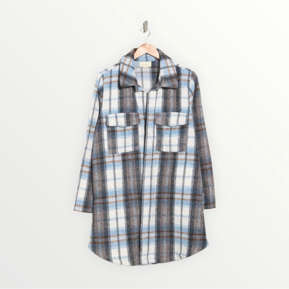 MELLODAY Jackets & Blazers - MELLODAY Light Blue Flannel Jacket NWT (1X)